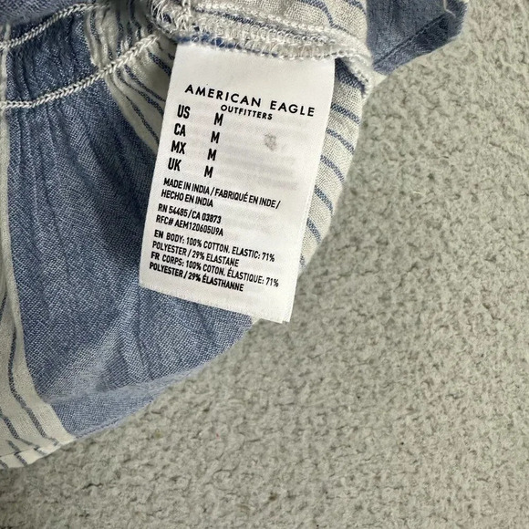 American Eagle tube top womens medium blue white striped ruffle stretch costal‎ - Picture 4 of 6